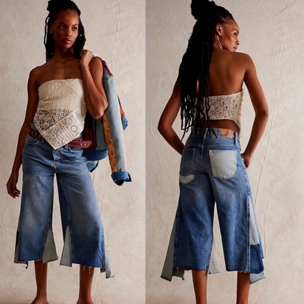 NWT FREE PEOPLE RIPPLE WIDE-LEG CROP JEANS